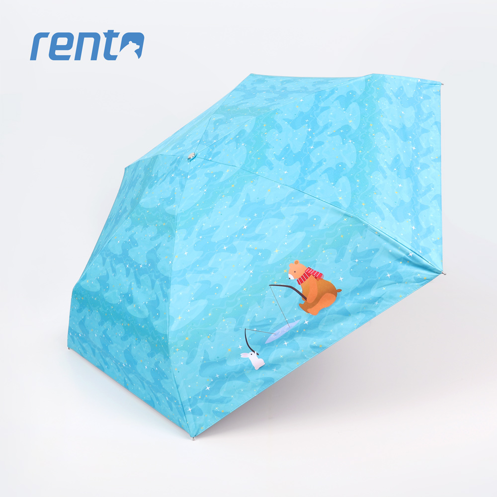 【rento】MINI不鏽鋼黑膠晴雨傘-仰望星空 (藍綠)