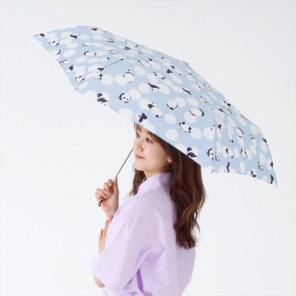 【nifty colors】熊貓之舞玻璃纖維折疊傘/藍 三段式折疊傘(輕量折疊傘、抗UV遮陽傘、晴雨兩用傘)