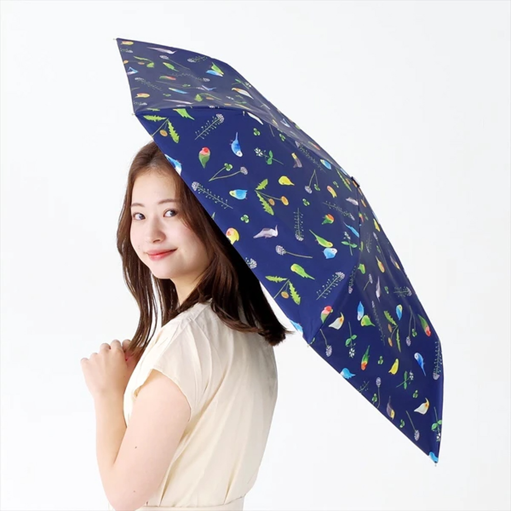 【nifty colors】繽紛鳥鳴玻璃纖維折疊傘/藍 99%紫外線遮蔽率 三段式折疊傘(輕量折疊抗UV遮陽傘)