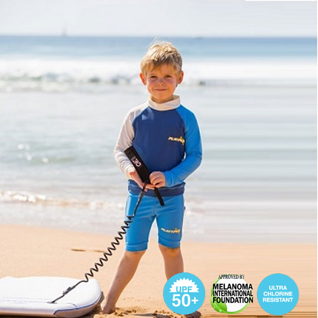 澳洲鴨嘴獸兒童泳衣 防曬長袖上衣+馬褲套組 小男4-8歲 懷舊夏威夷系列