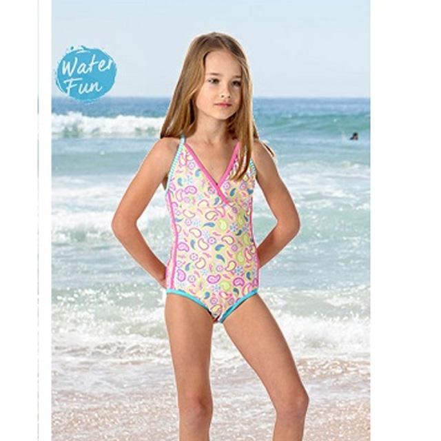 澳洲鴨嘴獸兒童泳衣 一件式泳衣 小女4-8歲 渦旋紋花