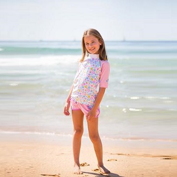 澳洲鴨嘴獸兒童泳衣 防曬短袖上衣+萊卡短褲套組 小女4-8歲 花朵系列