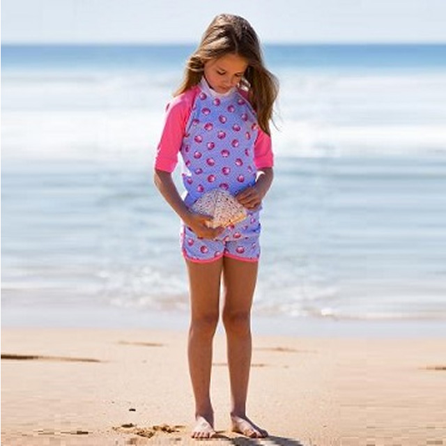澳洲鴨嘴獸兒童泳衣 防曬短袖上衣+萊卡短褲套組 小女4-8歲 海貝殼系列
