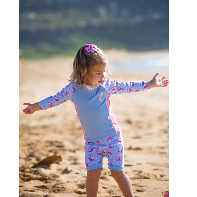 澳洲鴨嘴獸兒童泳衣 寶寶二件式泳衣 長袖防曬上衣+萊卡馬褲套組 寶寶1-2歲 海貝殼系列