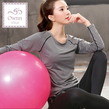 【品樂．Ownn Yoga】韓版瑜伽路跑健身顯瘦速乾長袖上衣(灰色，單賣上衣)