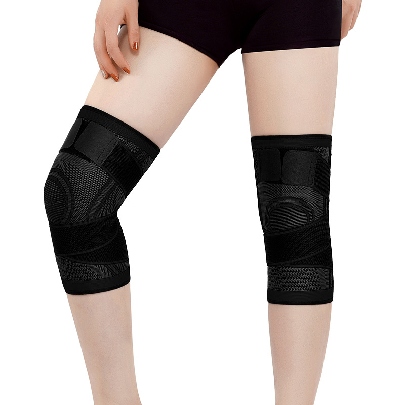 [ TRUSTO 3D立體針織加壓護膝 雙層纏繞穩定支撐舒緩護膝(一雙) 黑色
