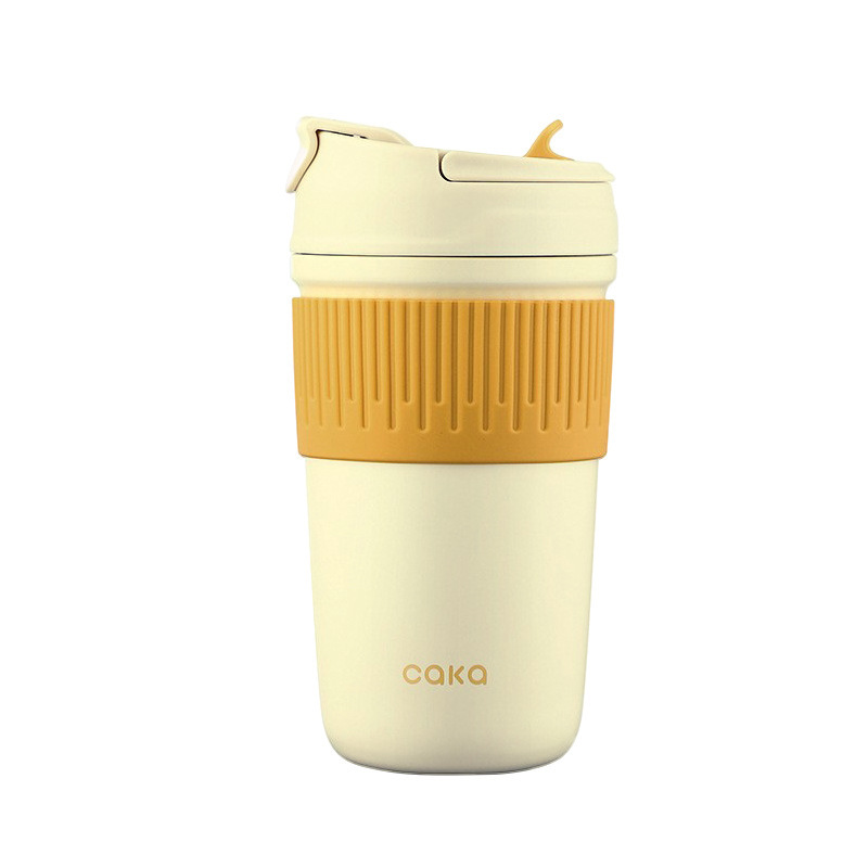 Caka caka 陶瓷保溫杯 雙飲隨身杯 咖啡隨行杯 316不鏽鋼 450ml 暖心黃