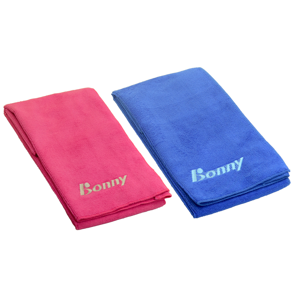 【Bonny波力】110cmx36cm超細纖維運動毛巾2入-亮粉紅色+群藍色