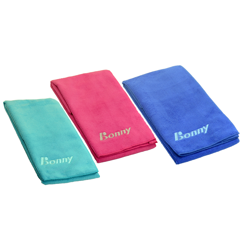 【Bonny波力】110cmx36cm超細纖維運動毛巾3入-亮粉紅色+群藍色+青色