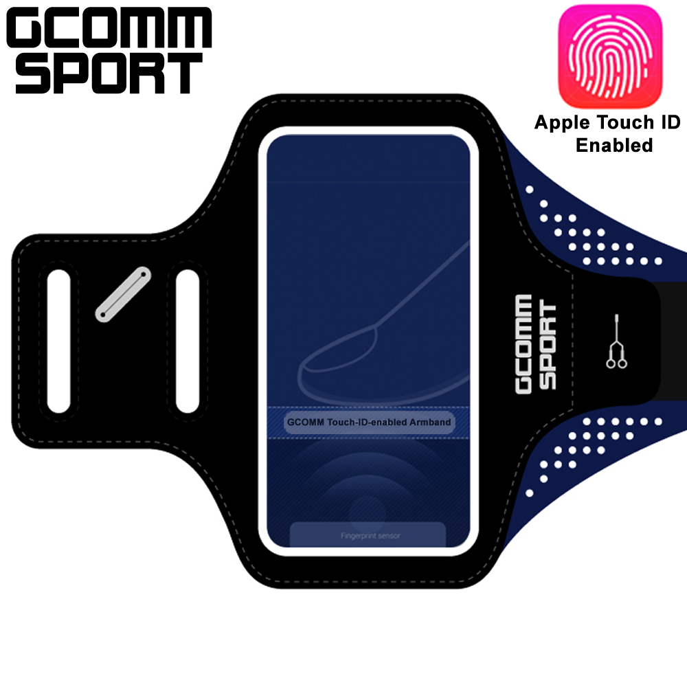 GCOMM SPORT 指紋辨識 超輕薄雙層萊卡透氣親膚 4.8吋 運動臂帶 運動酷黑