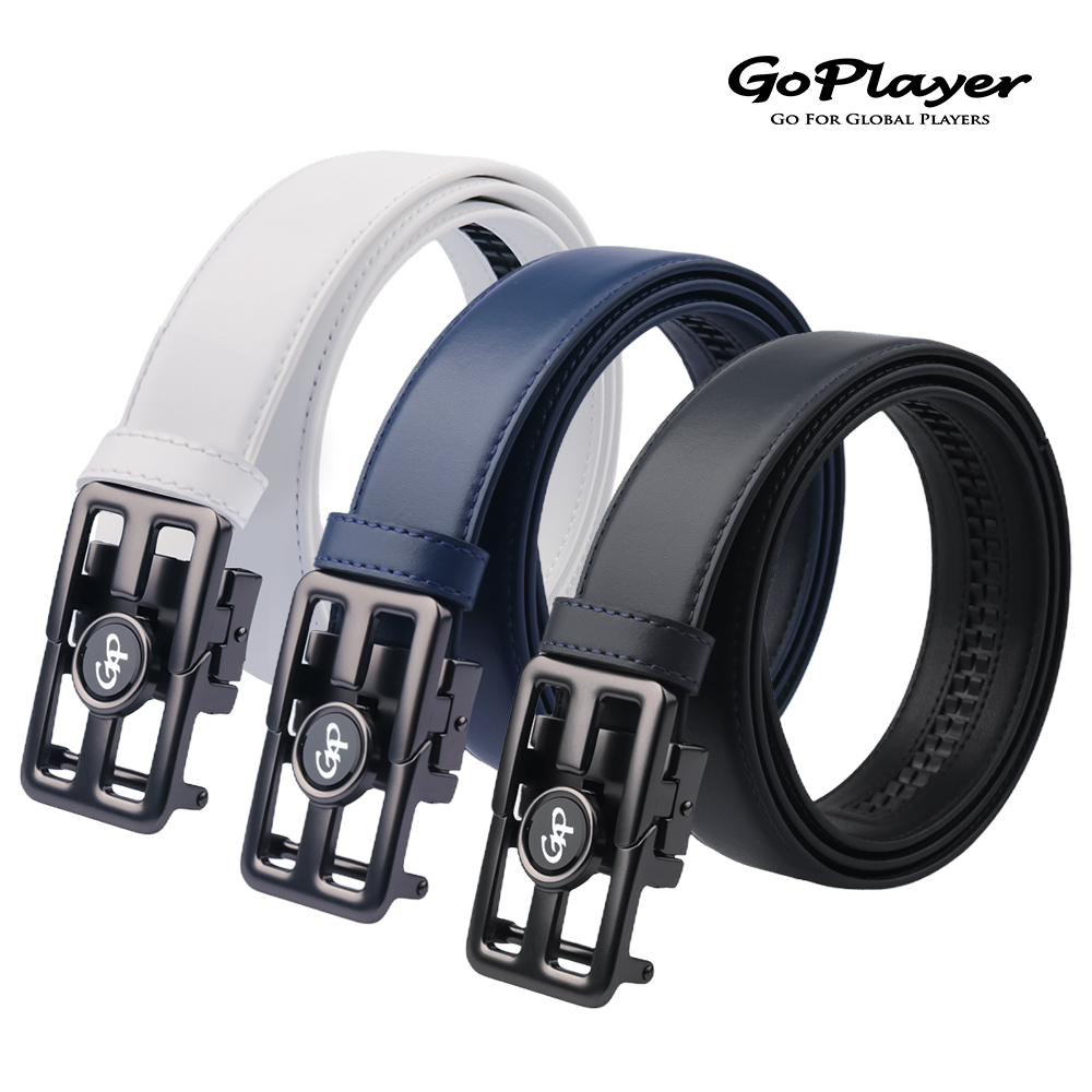 GoPlayer自動滑扣牛皮皮帶-白.黑.藏青