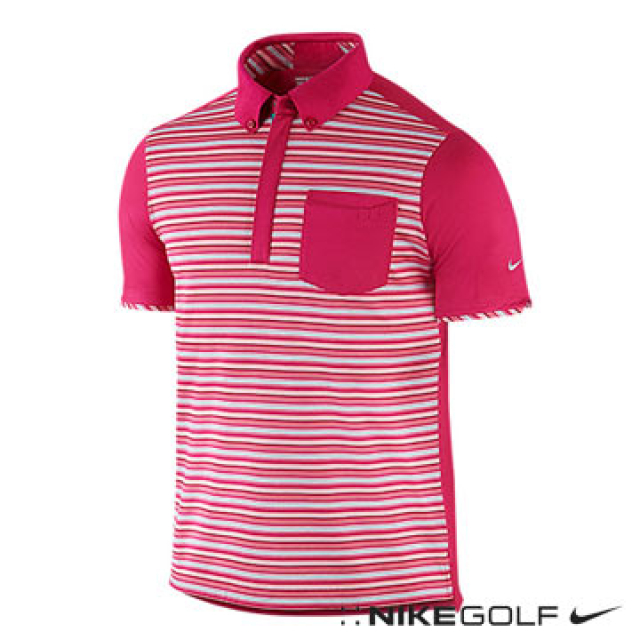 Nike Golf 休閒排汗多色橫紋短袖POLO衫-紅653785-602