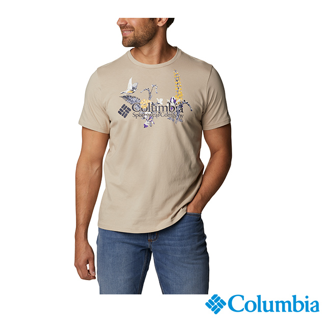 Columbia哥倫比亞 男款- LOGO純棉短袖上衣-卡其 UAO29590KI