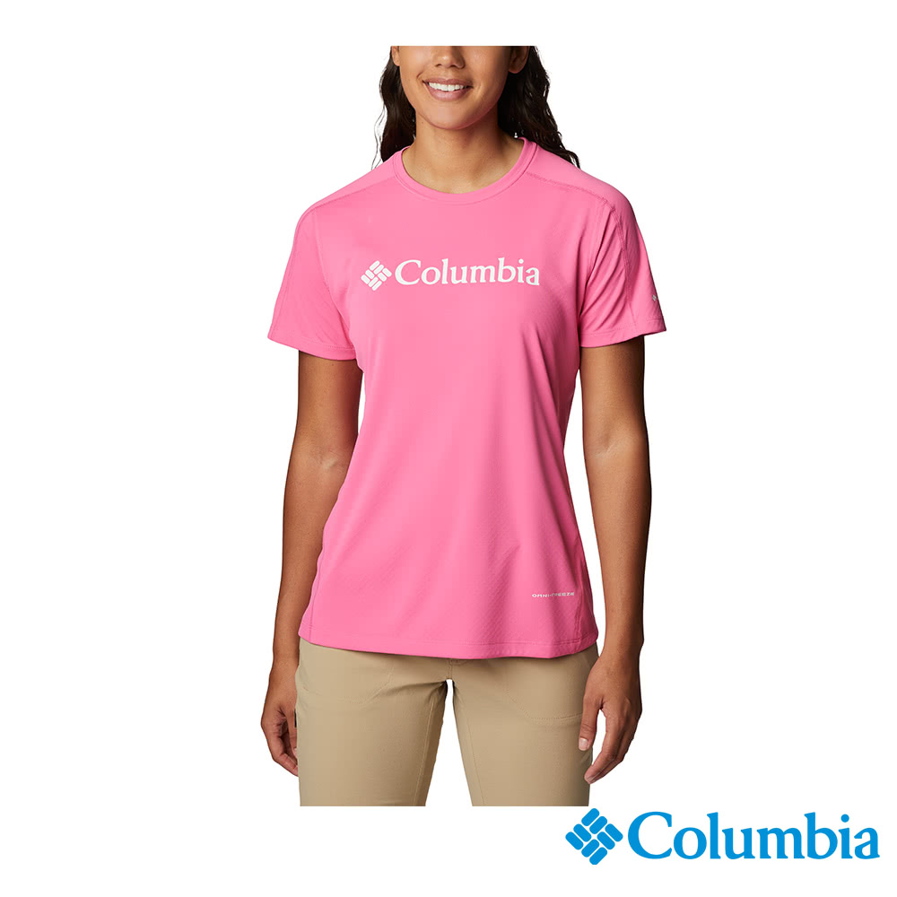 Columbia 哥倫比亞 女款-UPF30涼感快排短袖上衣-桃紅 UAR55460FC (2023春夏)