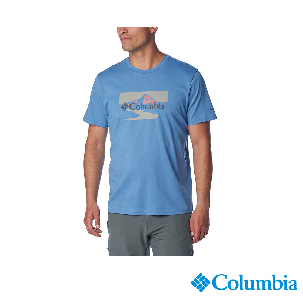 Columbia哥倫比亞 男款 - Path Lake LOGO有機棉短袖上衣-藍色(UAO29590BL/IS)