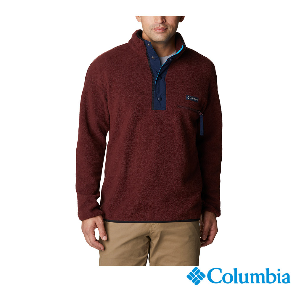 Columbia哥倫比亞 男款- 半開襟刷毛上衣-暗紅 UEE03710WE / FW22