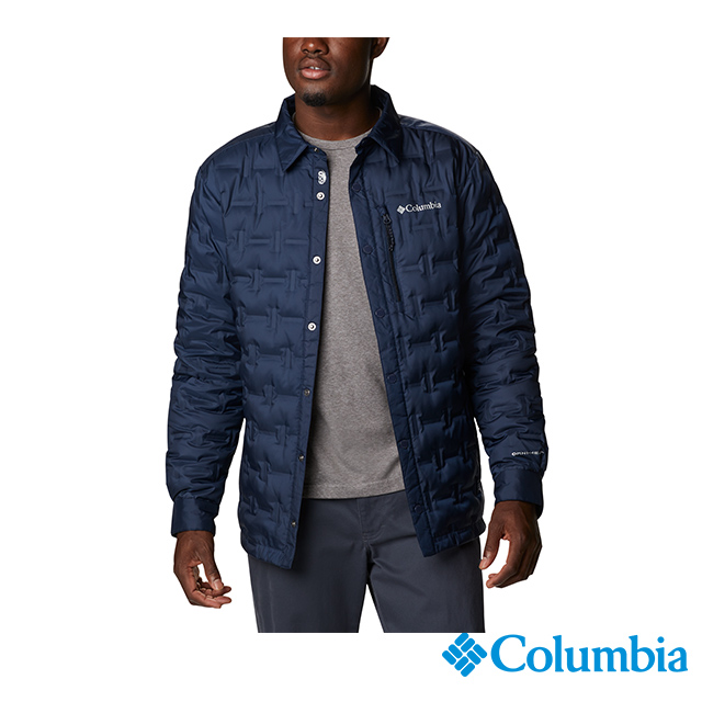 Columbia哥倫比亞 男款-Omni-Heat 鋁點保暖羽絨襯衫領外套-深藍 UWE77720NY