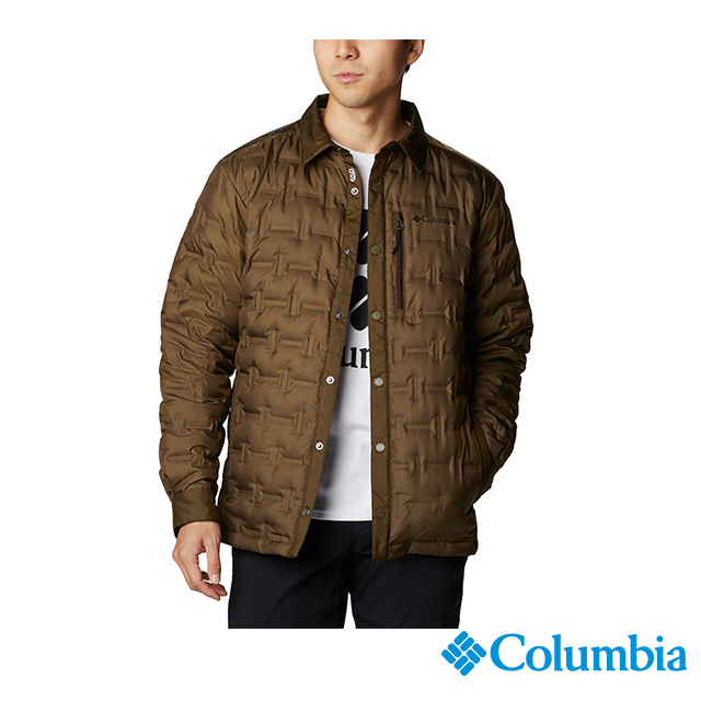 Columbia哥倫比亞 男款-Omni-Heat 鋁點保暖羽絨襯衫領外套-橄欖綠 UWE77720OL