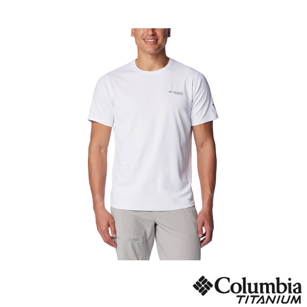 Columbia 哥倫比亞 男款- 鈦 UPF50超防曬快排短袖上衣-白色 UAE47860WT(2025春夏)