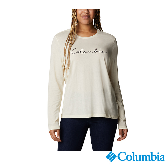 Columbia 哥倫比亞 女款 -logo印花長袖上衣-米白 UAK02770BG
