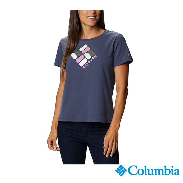Columbia哥倫比亞 女款-快排短袖上衣-深藍 UAR31230NY