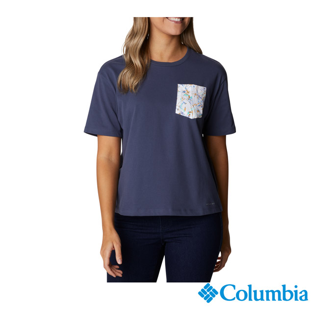 Columbia哥倫比亞 女款-快排短袖上衣-深藍 UAR31190NY