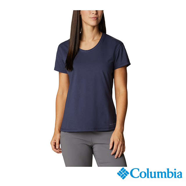 Columbia 哥倫比亞 女款- UPF50快排短袖上衣-深藍 UAL29680NY