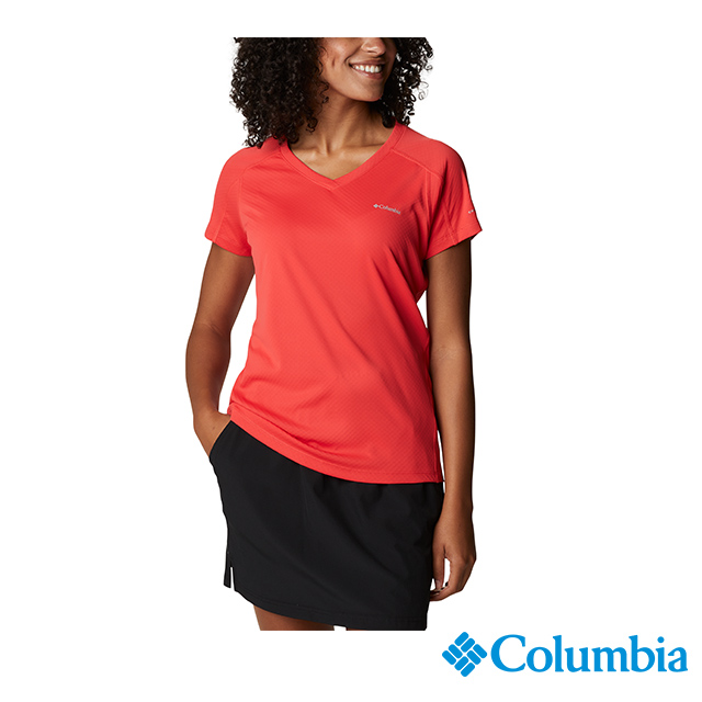 Columbia 哥倫比亞 女款-UPF30涼感快排短袖上衣-紅色 UAR69140RD