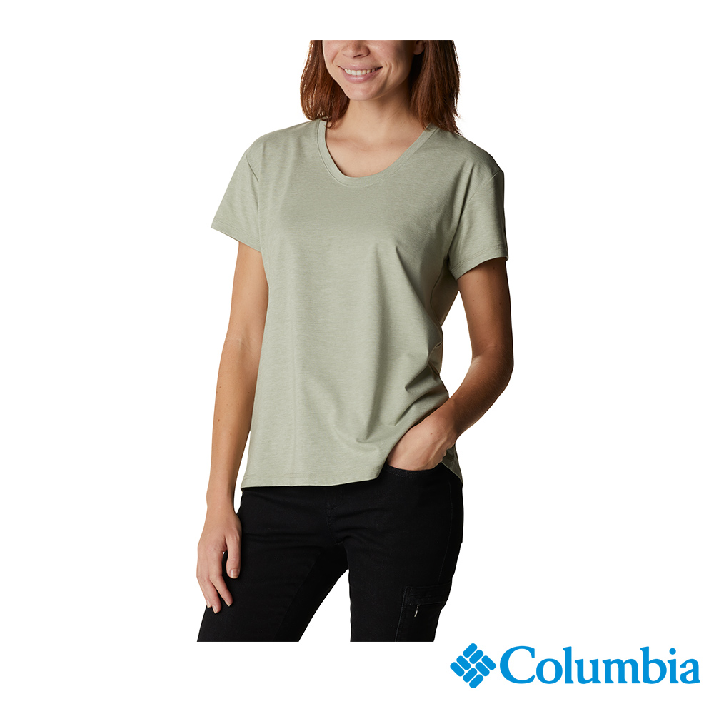 Columbia 哥倫比亞 女款- Omni-Shade™ UPF50快排短袖上衣-灰綠 UAL29680GG
