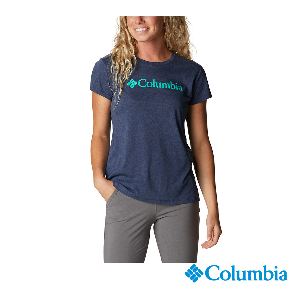 Columbia 哥倫比亞 女款-快排短袖上衣-深藍 UAR07460NY