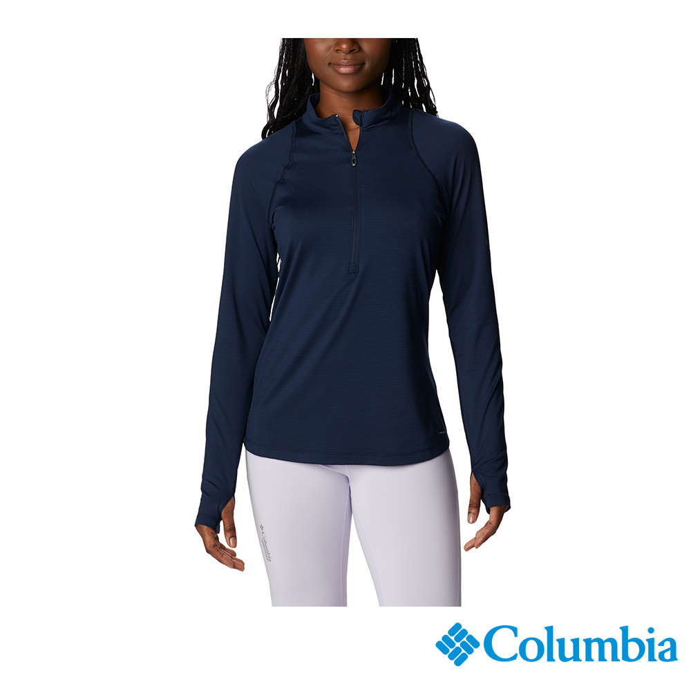 Columbia 哥倫比亞 女款-Omni-Wick野跑UPF50快排半開襟上衣-深藍 UAR09320NY (2023春夏)