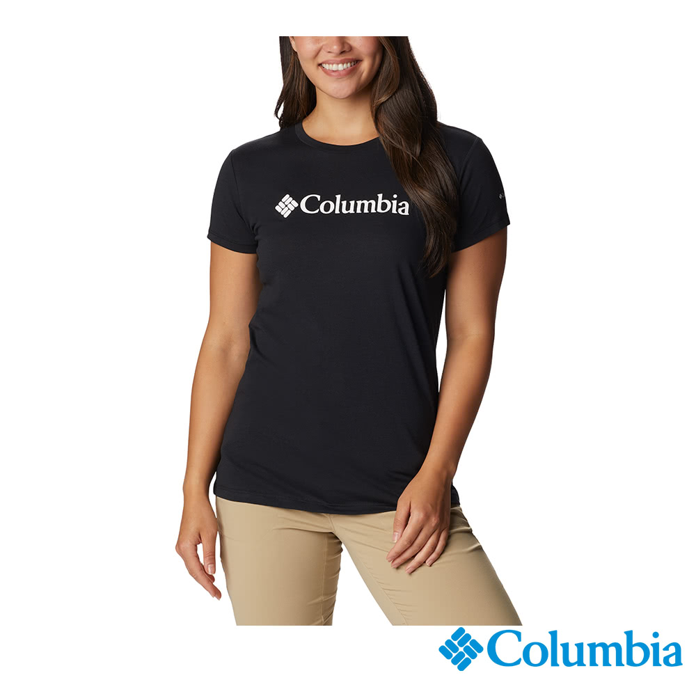 Columbia 哥倫比亞 女款-LOGO短袖上衣-黑色 UAL07460BK (2023春夏)