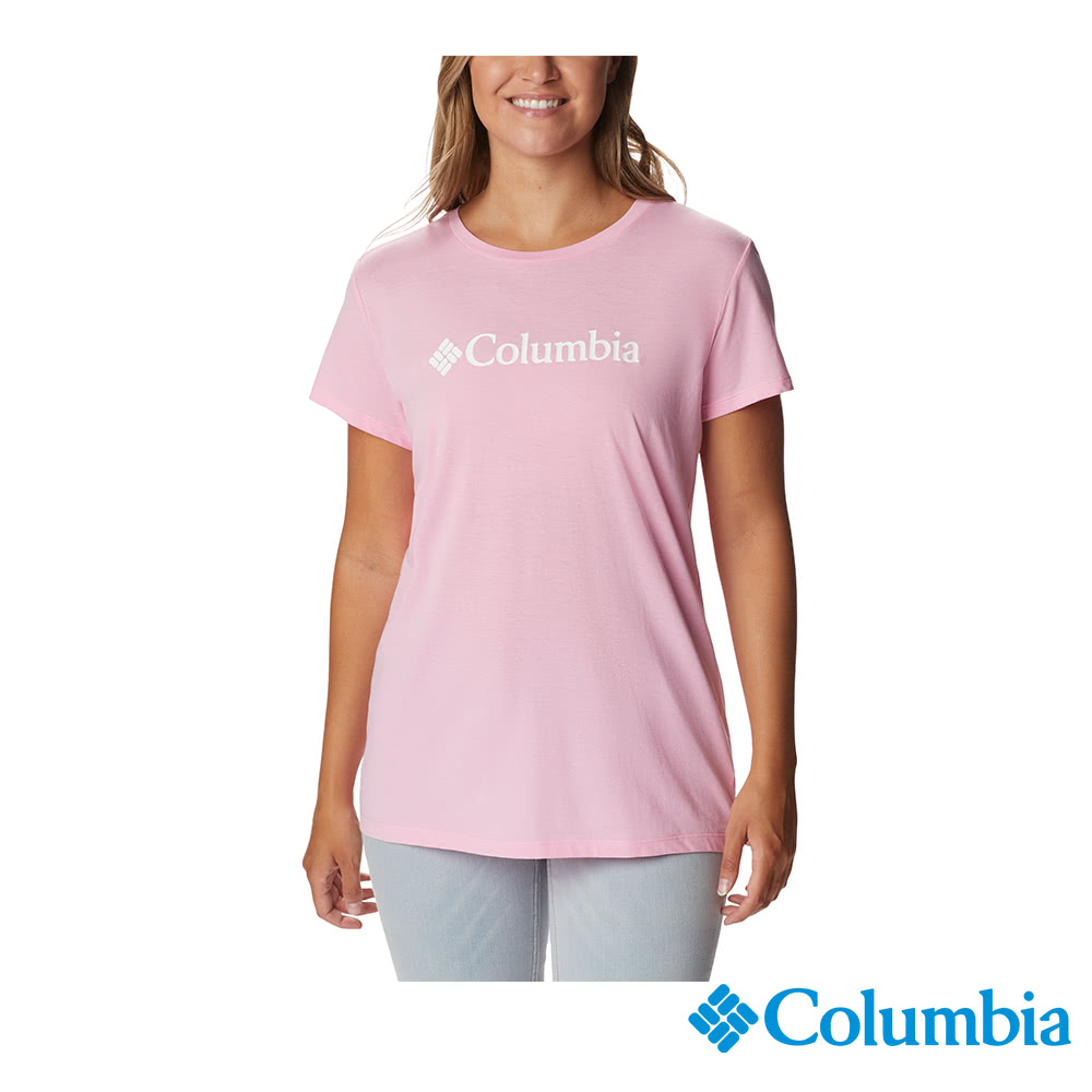 Columbia 哥倫比亞 女款-LOGO短袖上衣-粉紅 UAL07460PK (2023春夏)