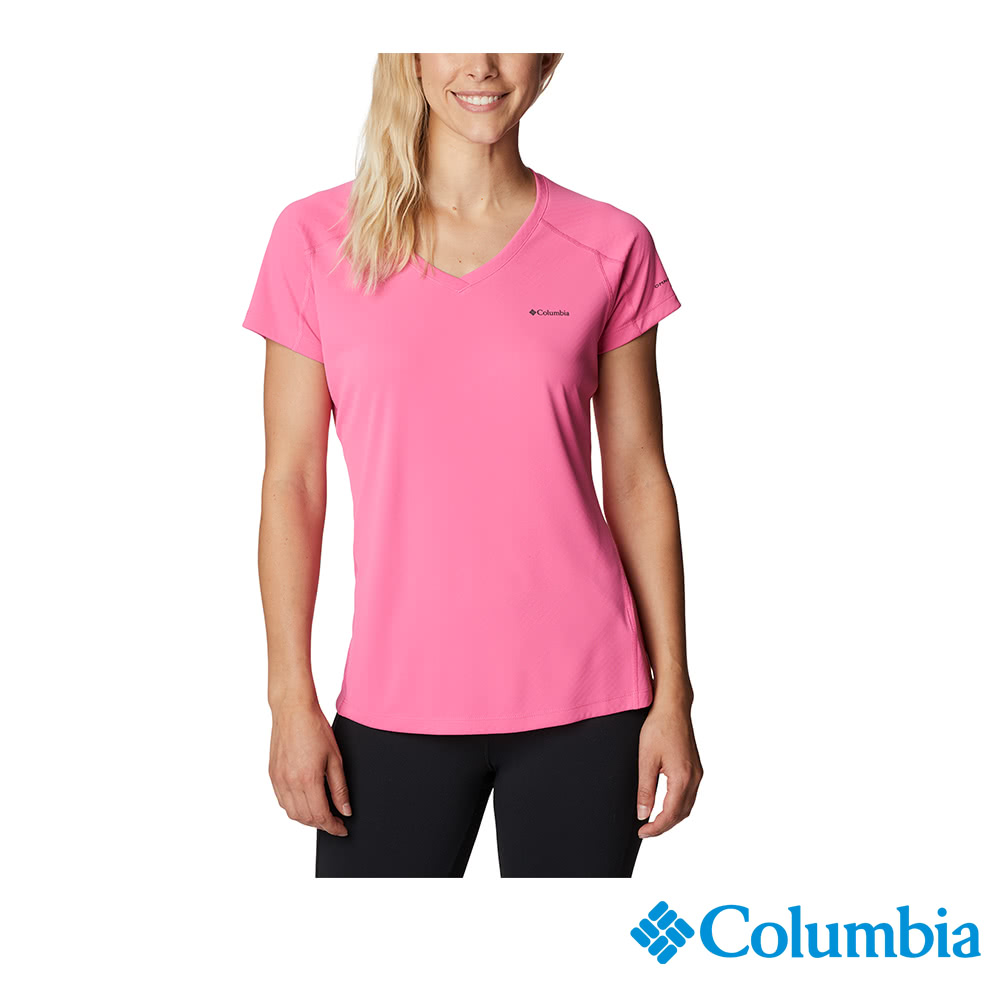 Columbia 哥倫比亞 女款-OFZ UPF30涼感快排短袖上衣-桃紅 UAR69140FC (2023春夏)