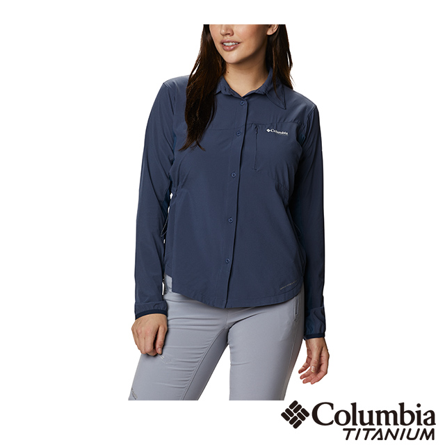 Columbia哥倫比亞 女款-鈦 UPF50酷涼快排長袖襯衫-深藍 UAR31420NY