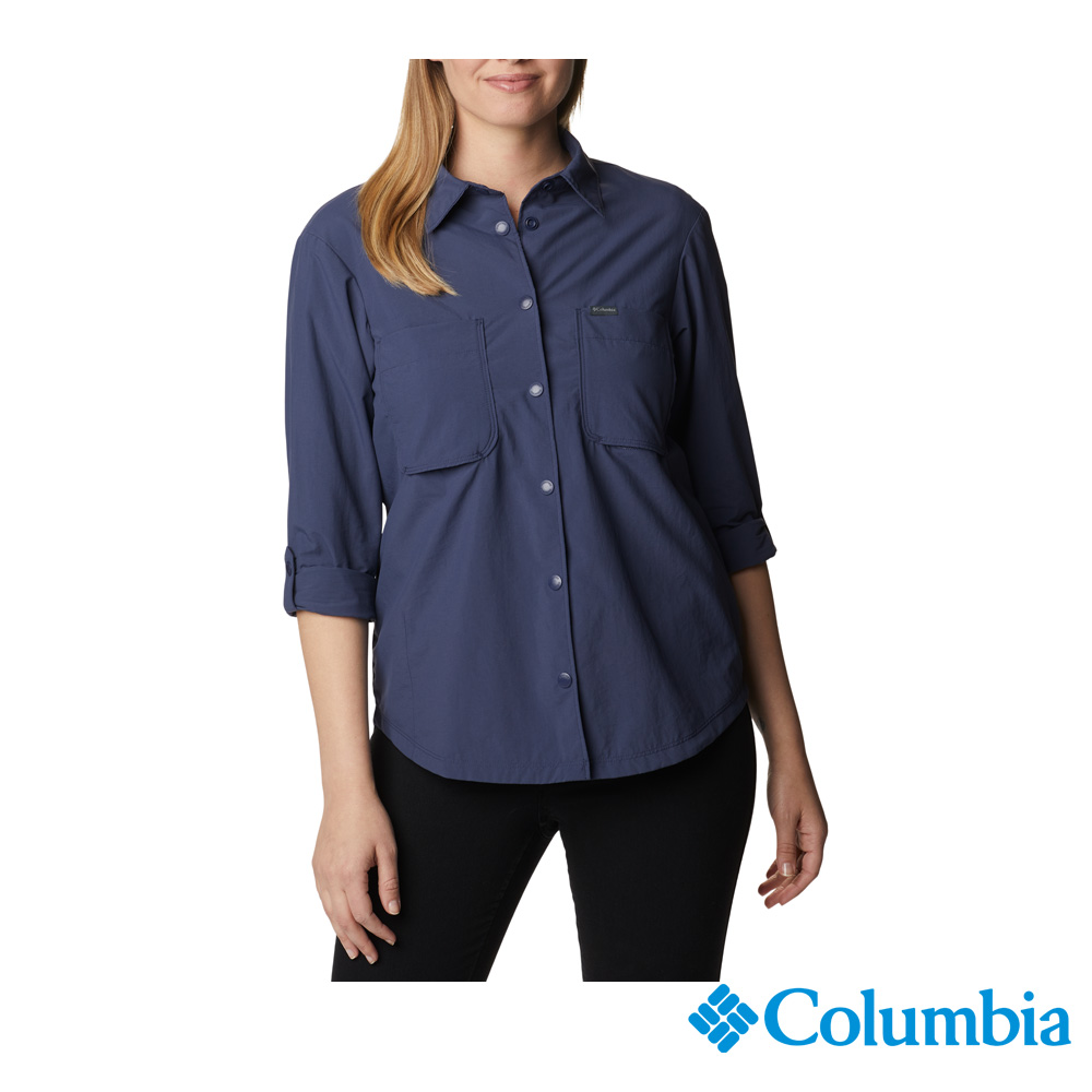 Columbia哥倫比亞 女款-防曬UPF50防曬長袖襯衫-深藍 UAR98760NY