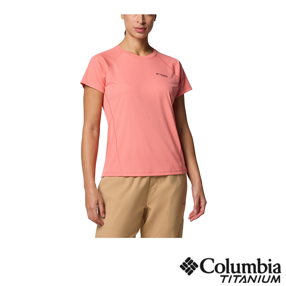 Columbia 哥倫比亞 女款- 防曬UPF40酷涼快排短袖上衣-曙光粉 UAR48320AW/JS