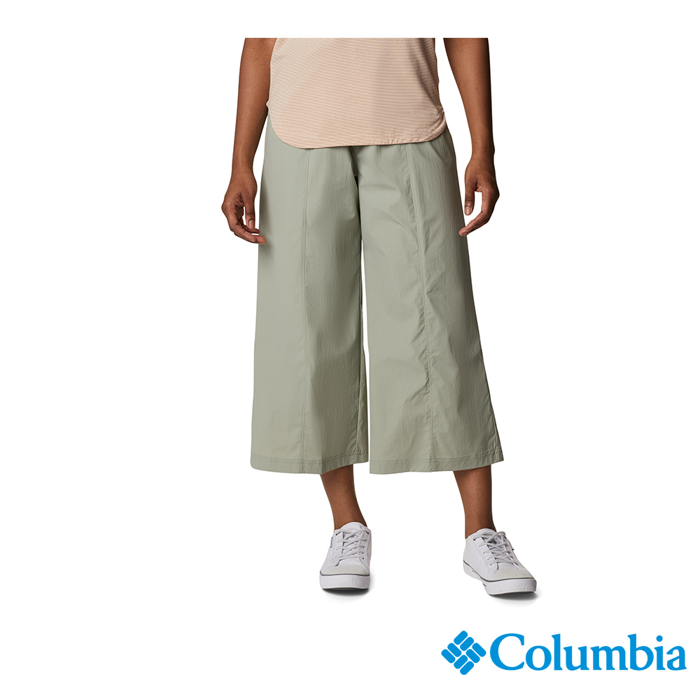 Columbia 哥倫比亞 女款 - UPF50防潑寬版長褲-灰綠 UAR89220GG