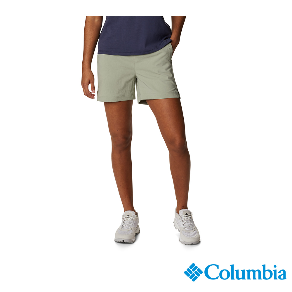 Columbia哥倫比亞 女款-防曬UPF40防潑短褲-灰綠 UAR75300GG