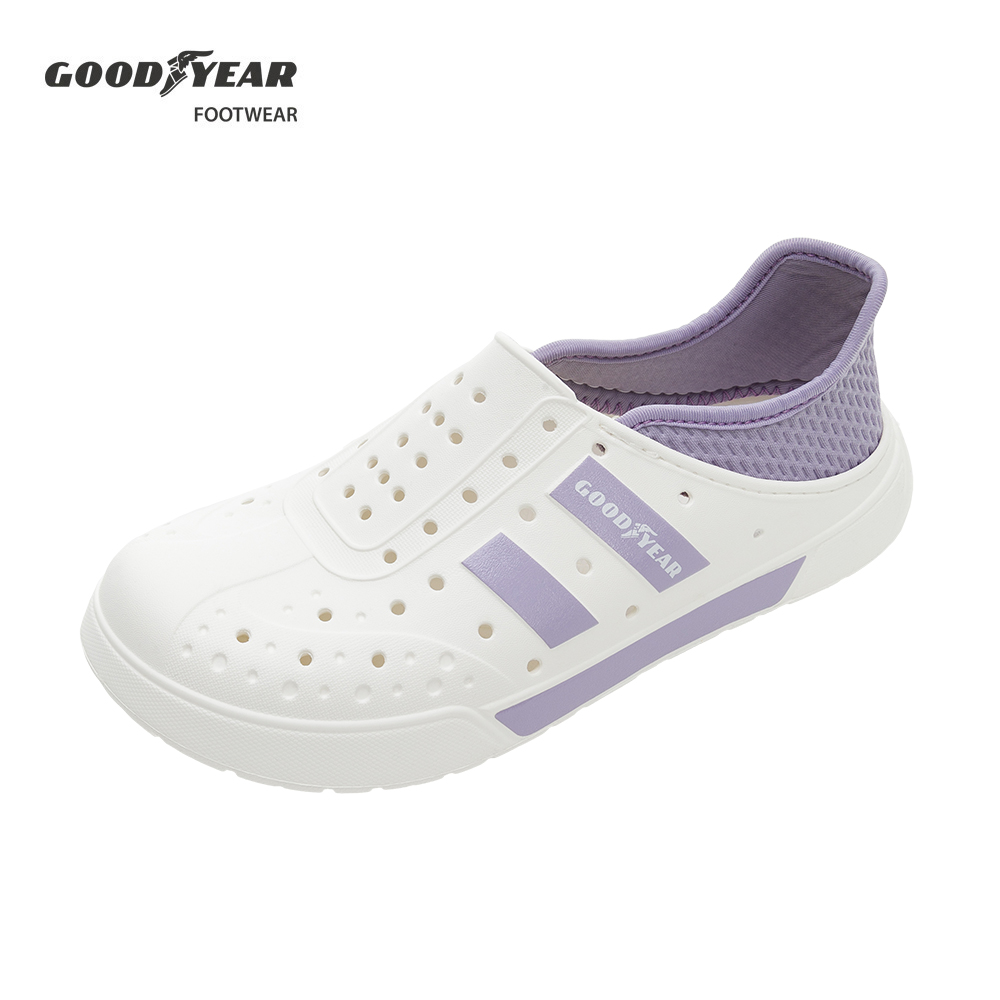 【GOODYEAR 固特異】女款 多功能洞洞鞋/晴雨鞋 透氣 排水 白紫(GAWP22707)