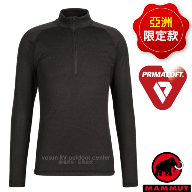 【MAMMUT 長毛象】男新款 Primaloft 長袖薄款透氣排汗衣 1016-00091-0001 黑