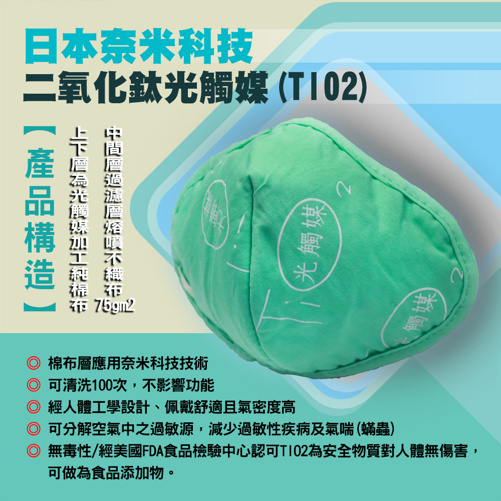 【CT優選-防疫小物】日本奈米科技 光觸媒機能口罩-5入組