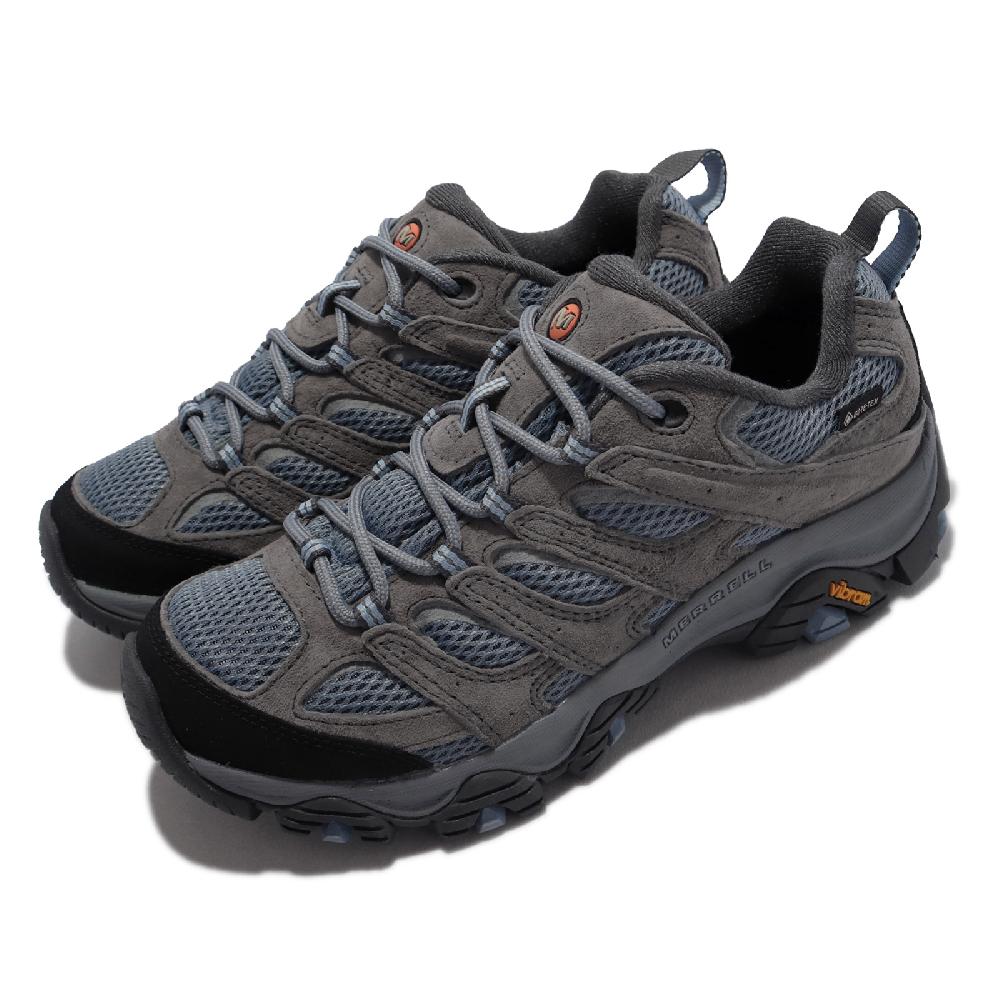 Merrell 戶外鞋 Moab 3 GTX 防水 真皮 女鞋 登山 越野 避震 支撐 耐磨 黃金大底 灰 藍 ML036324