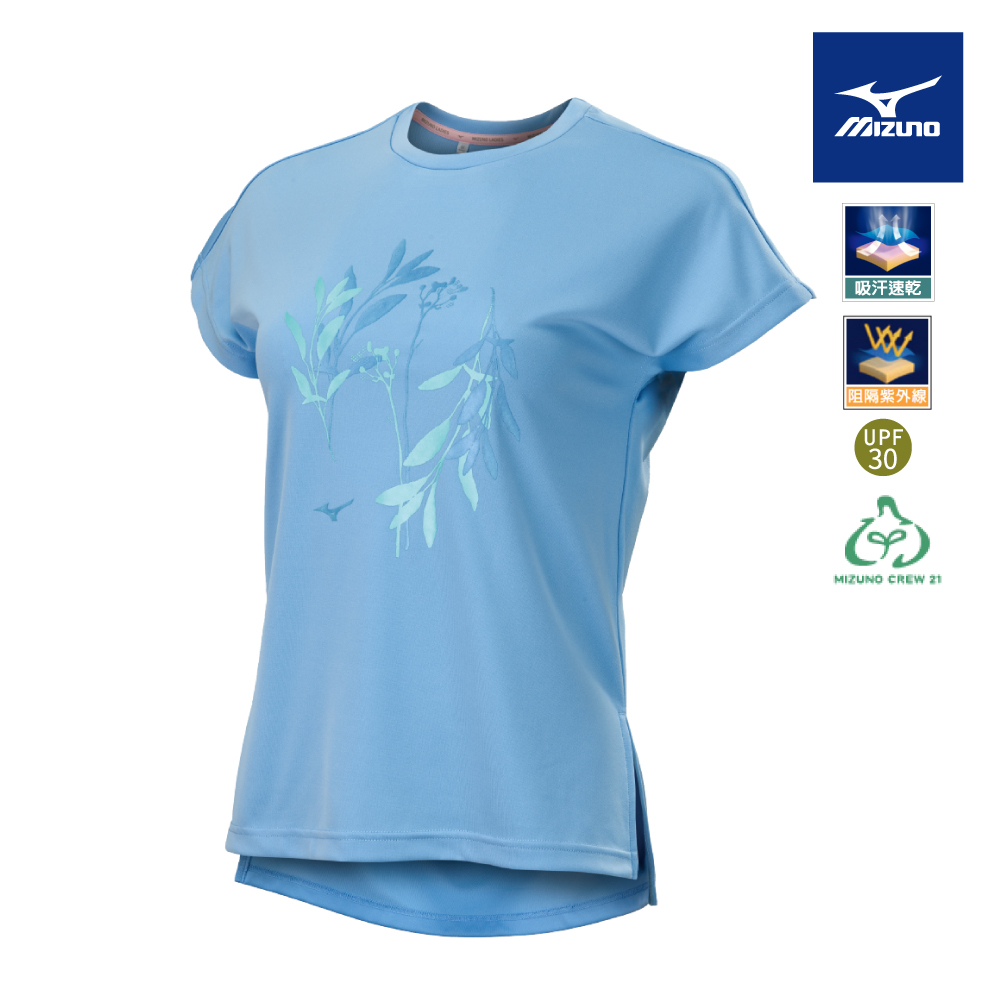 【MIZUNO 美津濃】女款瑜珈短袖T恤 K2TAA70221（淺藍）