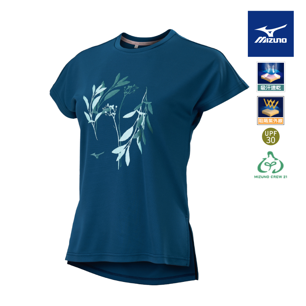 【MIZUNO 美津濃】女款瑜珈短袖T恤 K2TAA70232（藍綠）