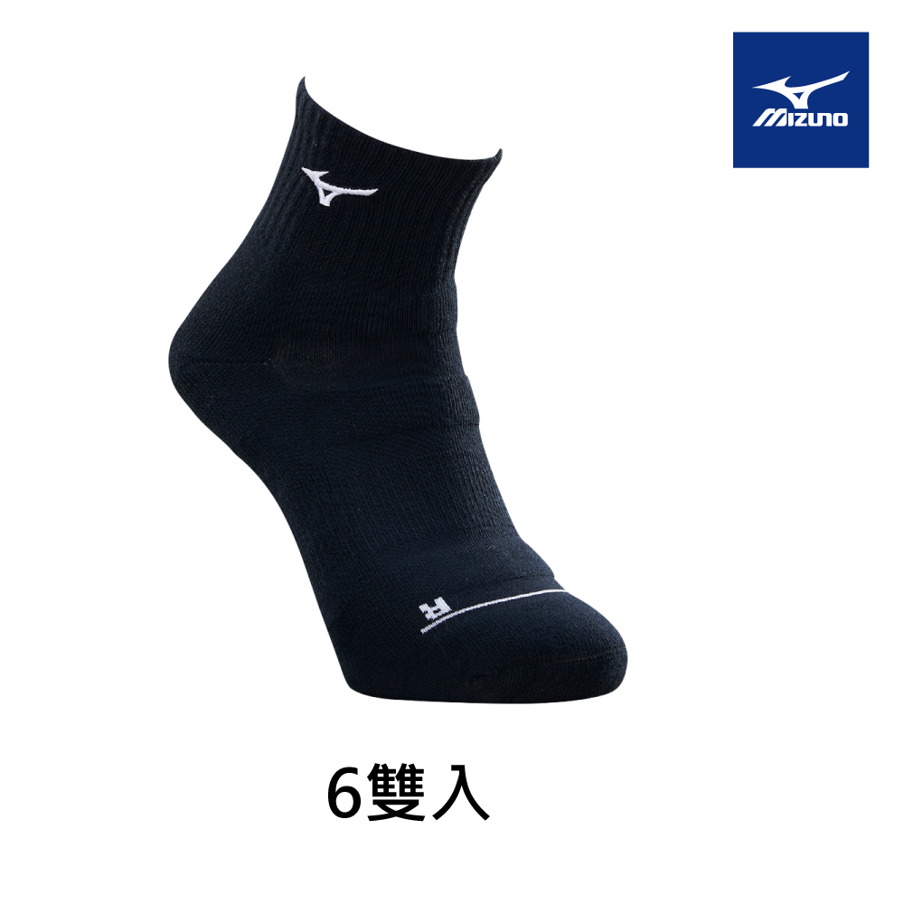 【MIZUNO 美津濃】男運動厚底短襪 6雙入 32TXA00191Q（黑x白）