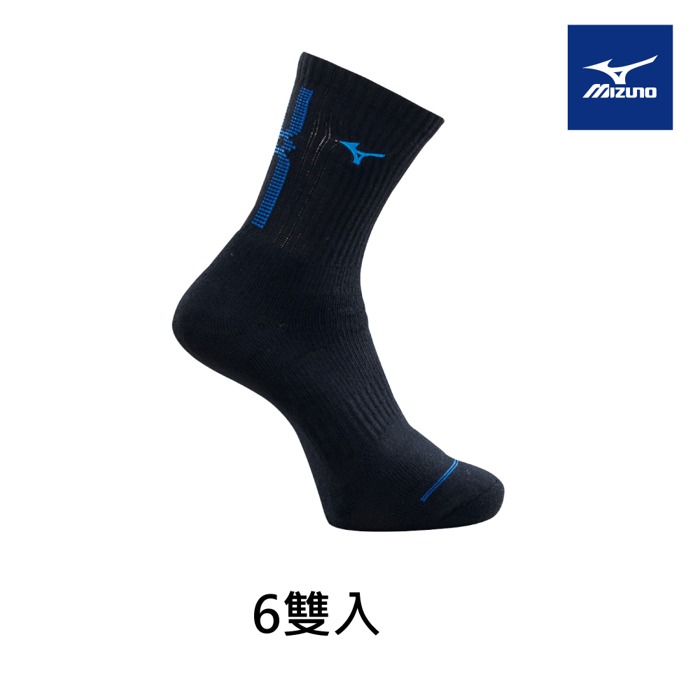 【MIZUNO 美津濃】男運動厚底襪 6雙入 32TXA00727Q（黑x藍）