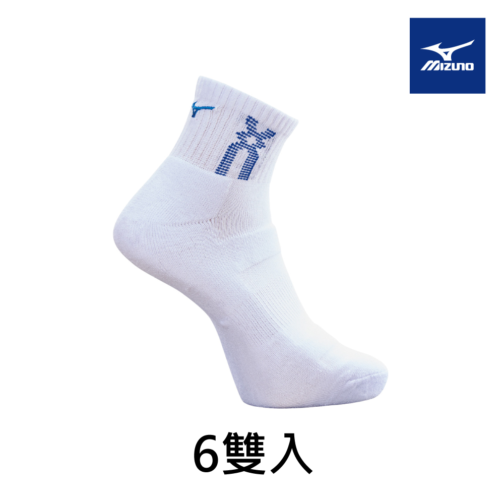 【MIZUNO 美津濃】男運動厚底短襪 6雙入 32TXB00627Q（白x寶藍）