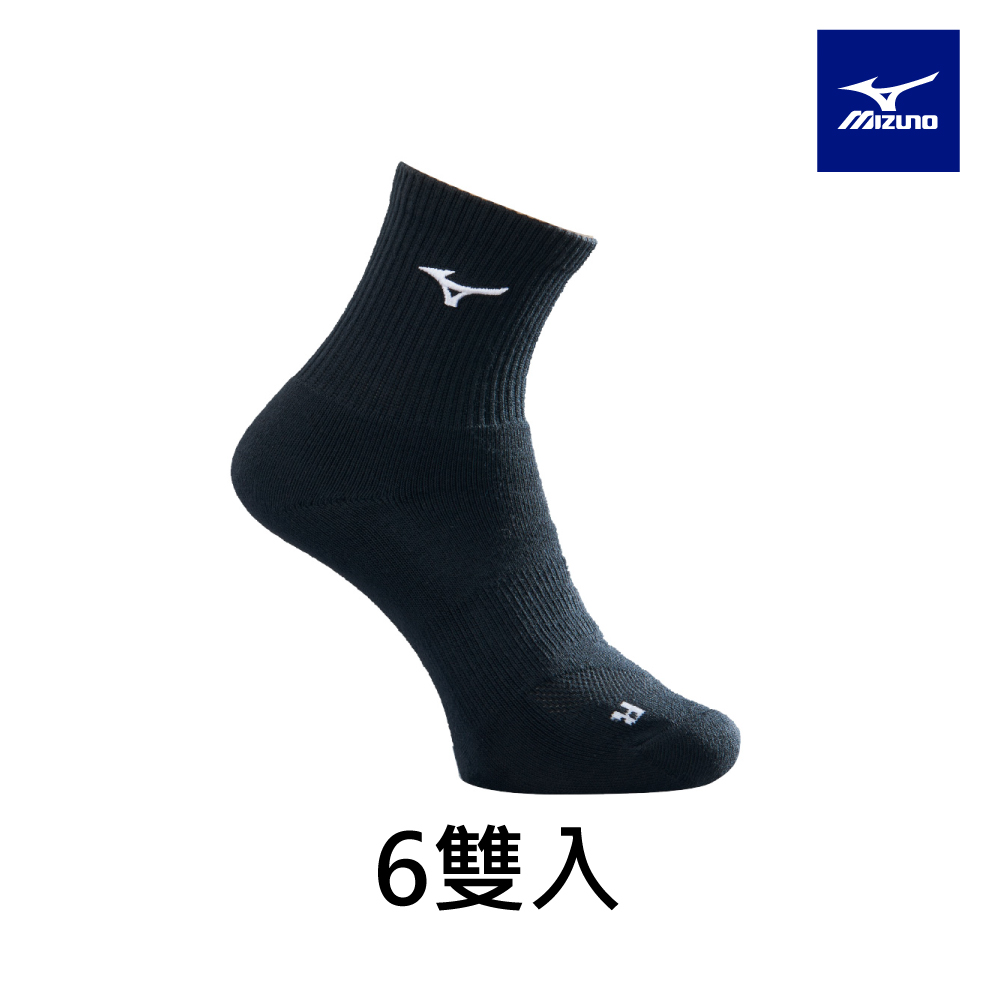 【MIZUNO 美津濃】男網羽桌厚底襪 6雙入 62TXB91009Q（黑）