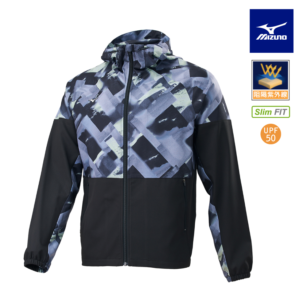 【MIZUNO 美津濃】Slim FIT 男款平織外套 32TCB58393（ 黑x螢光綠）